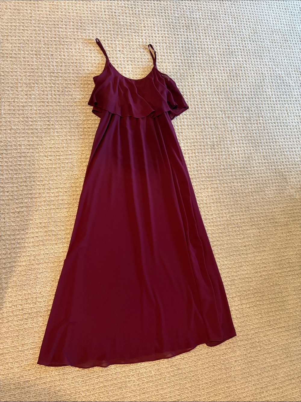 Mumu Burgundy Ruffle chiffon Maxi Dress